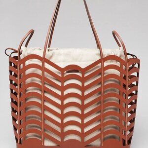 Chloe Brown/Beige Leather/Canvas Kayan Perforated Medium Tote Bag